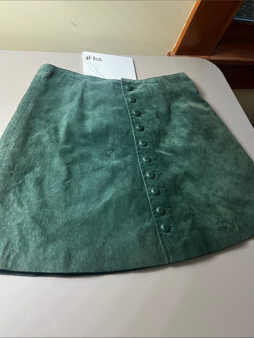 Express Dark Green Button-Front Leather Skirt